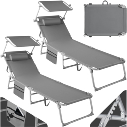 tectake Chloé Set of 2 Grey Foldable Sun Lounger - Size: 111 x 68 x 161cm - Wilko - thumbnail 3