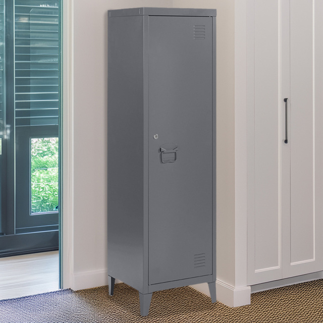 MMT Furniture Designs Single Door Grey Metal Locker Cabinet - Size: 137 x 38.5 x 38.5cm - Wilko - image 1