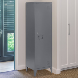 MMT Furniture Designs Single Door Grey Metal Locker Cabinet - Size: 137 x 38.5 x 38.5cm - Wilko - thumbnail 1