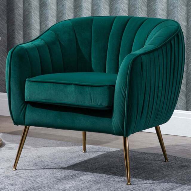 Portland Green Velvet Tub Armchair - Size: Single - Wilko - image 1