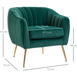 Portland Green Velvet Tub Armchair - Size: Single - Wilko - thumbnail 4