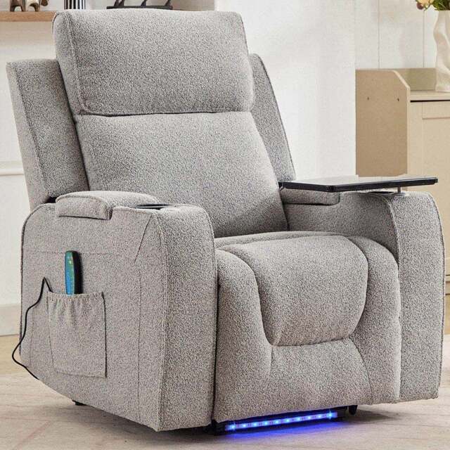 Artemis Home Cowley Light Grey Boucle Massage and Heat Electric Riser Recliner Chair - Size: Single - Wilko - image 1