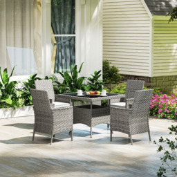 Outsunny 4 Seater Grey Rattan Patio Dining Set with Cushions - Wilko - thumbnail 4