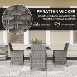 Outsunny 4 Seater Grey Rattan Patio Dining Set with Cushions - Wilko - thumbnail 6