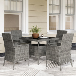 Outsunny 4 Seater Grey Rattan Patio Dining Set with Cushions - Wilko - thumbnail 1