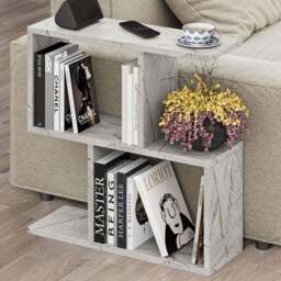 Decortie Homemania 4 Shelf Gold Marble Effect Modern Side End Table - Size: 60 x 60 x 19.5cm - Grey - Wilko