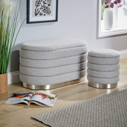 Home Source Cake Grey Boucle Storage Ottoman Set of 2 - Size: 42 x 80 x 42cm - Wilko - thumbnail 5