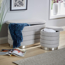 Home Source Cake Grey Boucle Storage Ottoman Set of 2 - Size: 42 x 80 x 42cm - Wilko - thumbnail 6
