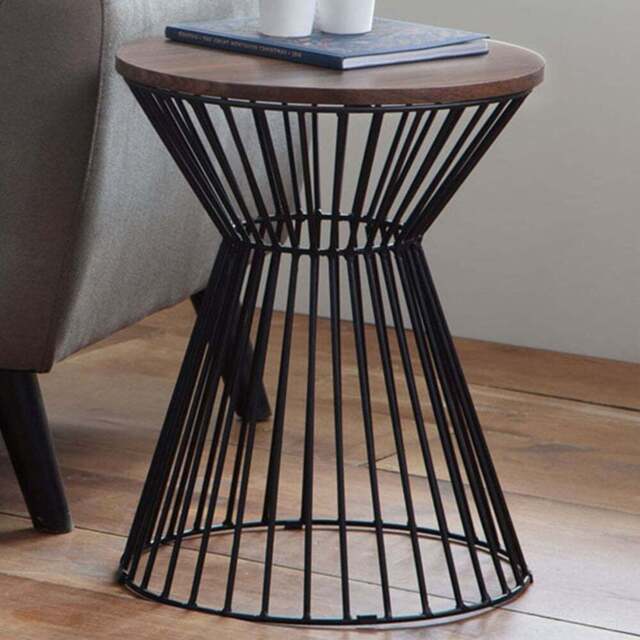 Julian Bowen Jersey Walnut Round Wire Lamp Table - Size: 40 x 40 x 50cm - Brown - Wilko - image 1