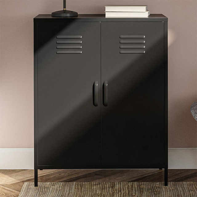 Dorel Mission District 2 Door Black Freestanding Storage Cabinet - Size: 102 x 80 x 40cm - Wilko - image 1