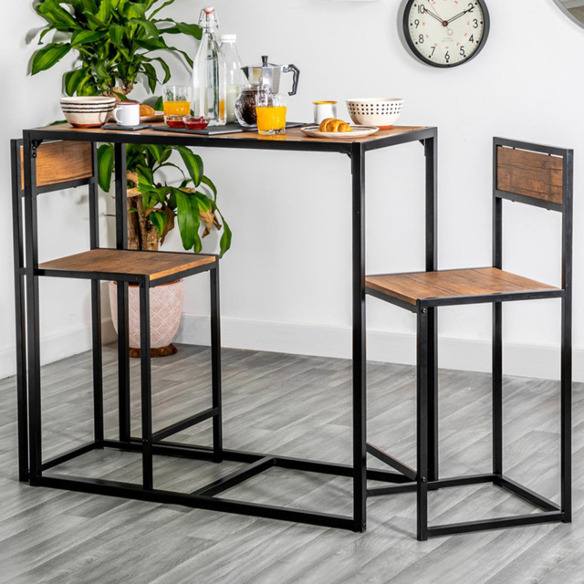 Harbour Housewares 2 Seater Industrial Breakfast Bar Set Brown - Size: 53 x 104 x 14cm - Wilko - image 1