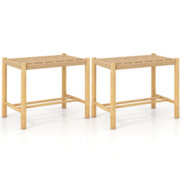 Costway Woven Paper Rubberwood Frame Dining Stool Set of 2 - Size: 63 x 42 x 33cm - Cream - Wilko - thumbnail 3