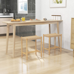 Costway Woven Paper Rubberwood Frame Dining Stool Set of 2 - Size: 63 x 42 x 33cm - Cream - Wilko - thumbnail 5