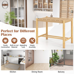 Costway Woven Paper Rubberwood Frame Dining Stool Set of 2 - Size: 63 x 42 x 33cm - Cream - Wilko - thumbnail 6