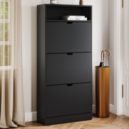 Vida Designs 3 Drawer Single Shelf Black Shoe Cabinet - Size: 132 x 60 x 24cm - Wilko - thumbnail 1