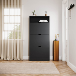 Vida Designs 3 Drawer Single Shelf Black Shoe Cabinet - Size: 132 x 60 x 24cm - Wilko - thumbnail 4