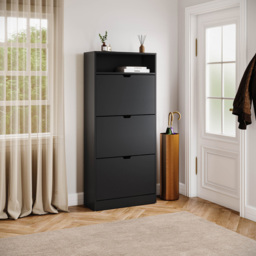 Vida Designs 3 Drawer Single Shelf Black Shoe Cabinet - Size: 132 x 60 x 24cm - Wilko - thumbnail 6