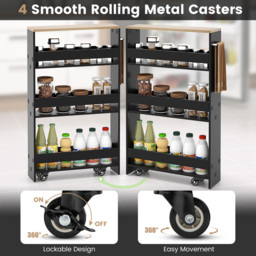 Costway 4 Shelf Black Slim Storage Cart with Wheels - Size: 101 x 20 x 13cm - Wilko - thumbnail 7