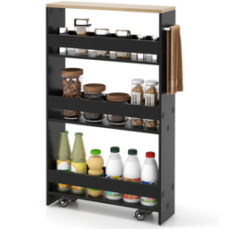 Costway 4 Shelf Black Slim Storage Cart with Wheels - Size: 101 x 20 x 13cm - Wilko - thumbnail 4