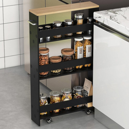 Costway 4 Shelf Black Slim Storage Cart with Wheels - Size: 101 x 20 x 13cm - Wilko - thumbnail 3