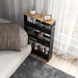 Costway 4 Shelf Black Slim Storage Cart with Wheels - Size: 101 x 20 x 13cm - Wilko - thumbnail 5