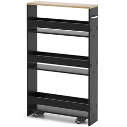 Costway 4 Shelf Black Slim Storage Cart with Wheels - Size: 101 x 20 x 13cm - Wilko - thumbnail 1