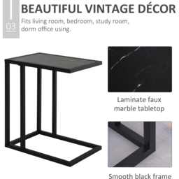 Portland Black C Shaped Marble Effect Top Side Table - Size: 45 x 30 x 51cm - Wilko - thumbnail 7