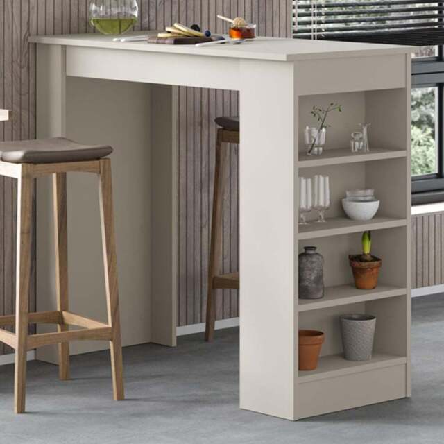 Decortie Swallow Sandstone Bar Table with Storage Shelves - Size: 102 x 117 x 54cm - Cream - Wilko - image 1