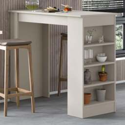 Decortie Swallow Sandstone Bar Table with Storage Shelves - Size: 102 x 117 x 54cm - Cream - Wilko