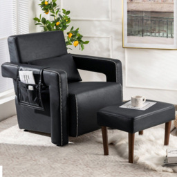 Costway Black Padded Accent Chair with Footstool - Size: Single - Wilko - thumbnail 1
