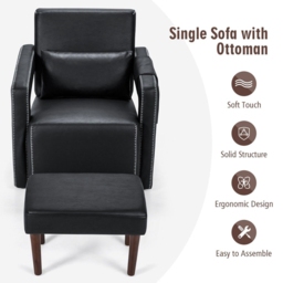 Costway Black Padded Accent Chair with Footstool - Size: Single - Wilko - thumbnail 7