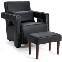 Costway Black Padded Accent Chair with Footstool - Size: Single - Wilko - thumbnail 4