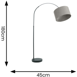 ValueLights Louis Grey Fabric Drum Shade Black Curved LED Floor Lamp - Size: 180 x 45 x 105cm - Wilko - thumbnail 5