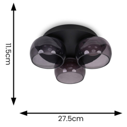 ValueLights Alissa Matt Black LED 3 Way Ceiling Light with Smoked Glass - Wilko - thumbnail 7