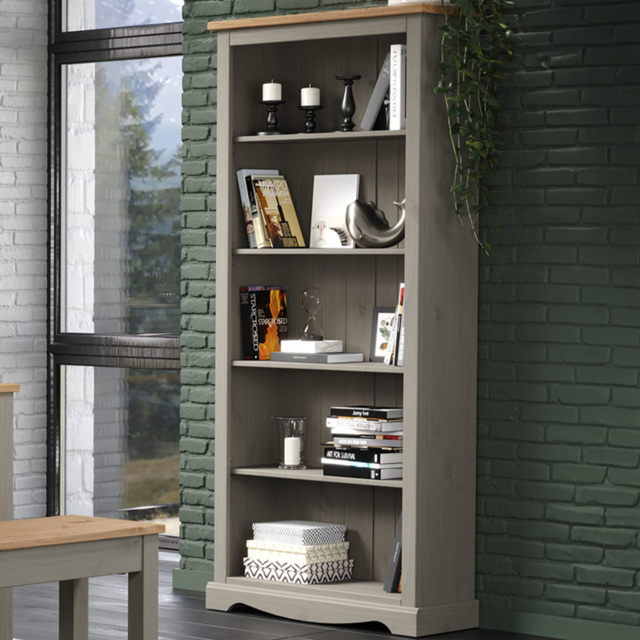 Corona 5 Shelf Grey Washed Wax Finish Tall Bookcase - Wilko - image 1