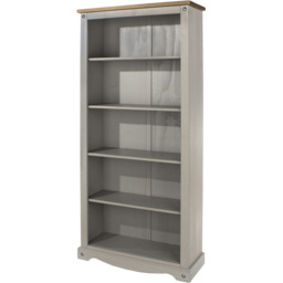 Corona 5 Shelf Grey Washed Wax Finish Tall Bookcase - Wilko - thumbnail 4