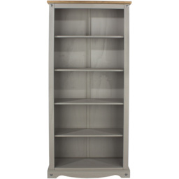 Corona 5 Shelf Grey Washed Wax Finish Tall Bookcase - Wilko - thumbnail 3