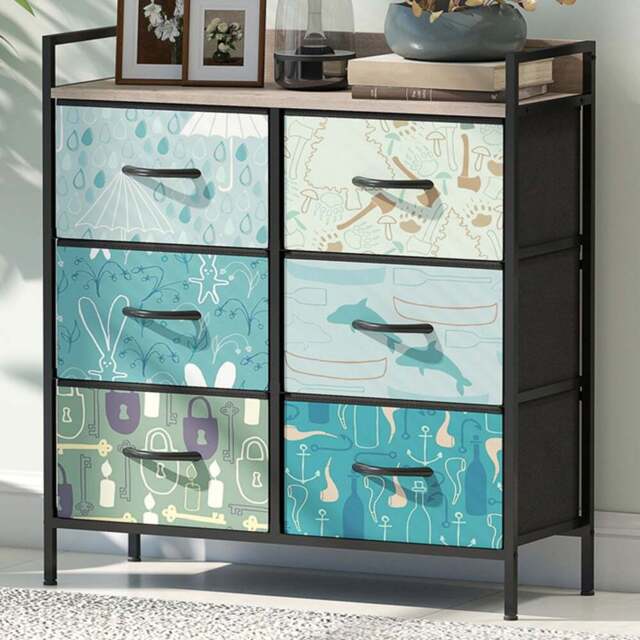 HOMCOM 6 Drawer Single Shelf Blue Fabric Chest of Drawers - Wilko - image 1