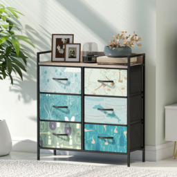 HOMCOM 6 Drawer Single Shelf Blue Fabric Chest of Drawers - Wilko - thumbnail 5