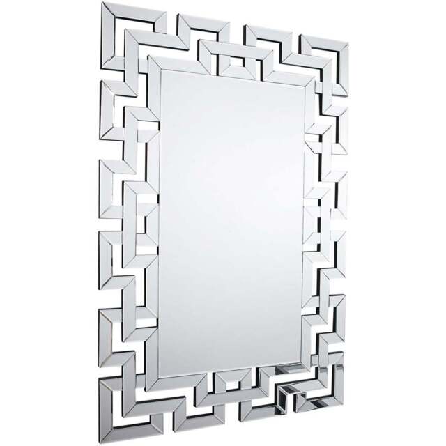 Furniturebox Helena Rectangular Large Silver Patterned Wall Mirror 66 x 100cm - Size: 100 x 66cm - Wilko - image 1