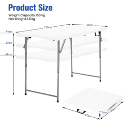 Costway White Foldable Bi Fold Picnic Table - Size: 4 Seater - Wilko - thumbnail 5