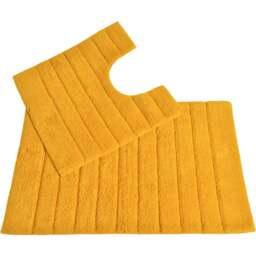 Allure Bath Fashions Mustard Ribbed Bath Mat and Pedestal Mat Set 2 Piece - Size: 50 x 80cm - Yellow - Wilko