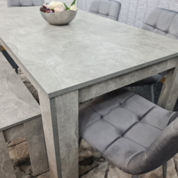 Portland Velvet 6 Seater Dining Set with Bench Stone Grey and Grey - Wilko - thumbnail 3