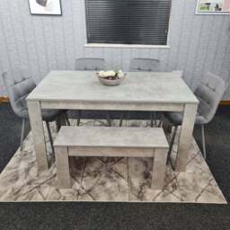 Portland Velvet 6 Seater Dining Set with Bench Stone Grey and Grey - Wilko - thumbnail 1