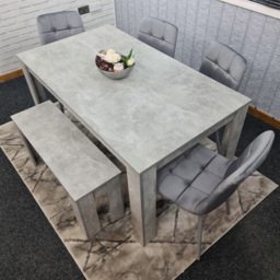Portland Velvet 6 Seater Dining Set with Bench Stone Grey and Grey - Wilko - thumbnail 6