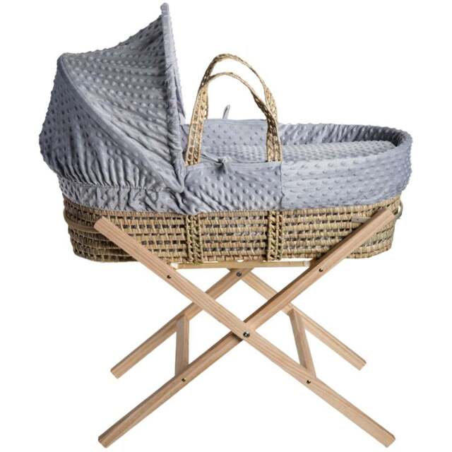 Clair De Lune Grey Dimple Palm Moses Basket with Folding Stand - Size: 68 x 28 x 74cm - Wilko - image 1