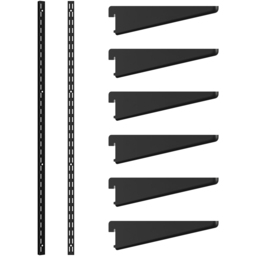 Rothley Matt Black Twin Slot Shelving Kit 4.5 inch Brackets and 78 inch Uprights - Size: 205 x 7 x 11cm - Wilko
