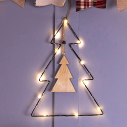 St Helens LED Metal Christmas Tree Decoration with Wooden Centre - Size: 310 x 220 x 3cm - Black - Wilko - thumbnail 5