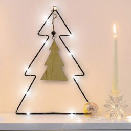 St Helens LED Metal Christmas Tree Decoration with Wooden Centre - Size: 310 x 220 x 3cm - Black - Wilko - thumbnail 4