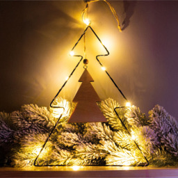 St Helens LED Metal Christmas Tree Decoration with Wooden Centre - Size: 310 x 220 x 3cm - Black - Wilko - thumbnail 6